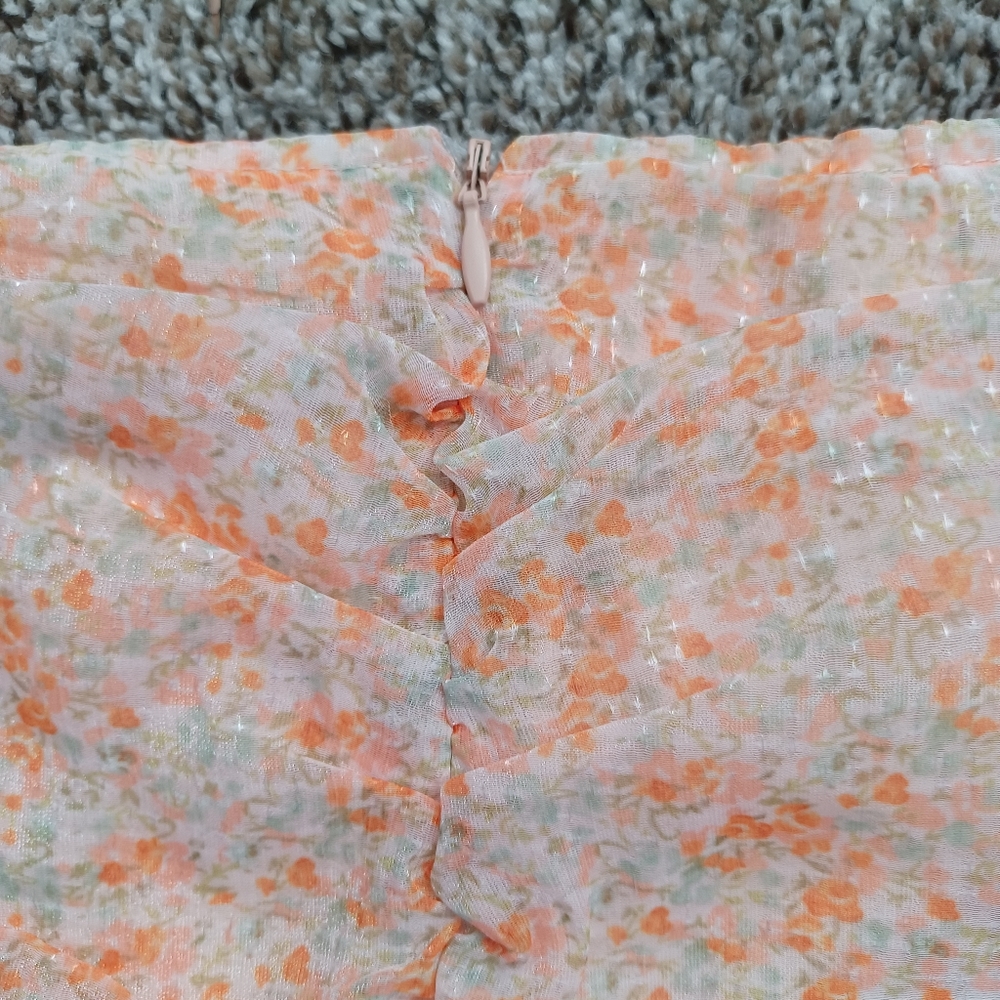 Lulu's Ruche Toward Spring Orange Floral Print Ruched Mini Skirt NWT - Picture 7 of 11